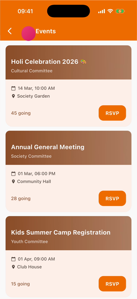 Events screen